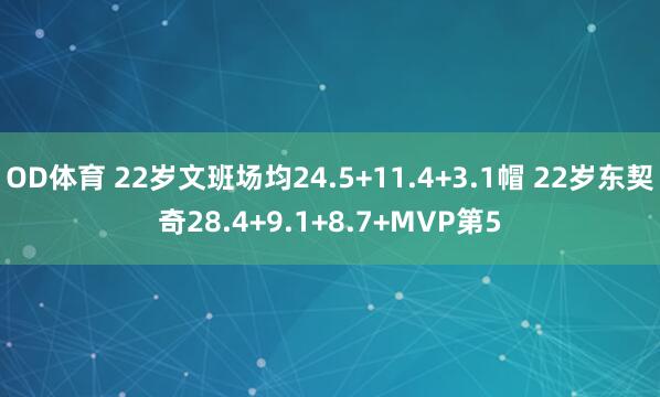 OD体育 22岁文班场均24.5+11.4+3.1帽 22岁东契奇28.4+9.1+8.7+MVP第5